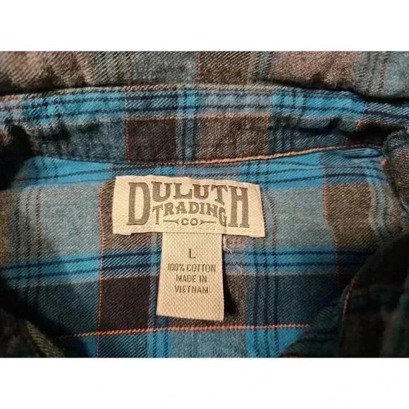Duluth Trading Shirt Adult Large Blue Plaid Heavy Cotton - Picture 3 of 6